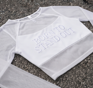 Top Corto de Malla Transparente para Mujer con Bordado y Manga Larga, Camisa Corta Transparente Ajustada de Malla con Manga Corta para Verano - Product Image 4