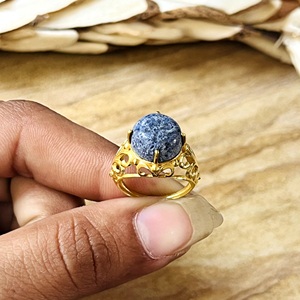 Unique Design Boho Lapis <b>Ring</b> Ethnic Brass <b>Ring</b> Women 18k Gold Plated Vintage Filigree Jewelry <b>Dainty</b> Cocktail Wholesale/OEM/ODM - Product Image 3