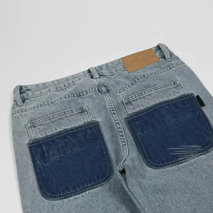 Jean en denim patchwork taille haute pour homme, coupe ample, avec applique étoile, en coton délavé, style décontracté, mode printemps, pantalon streetwear - Product Image 5