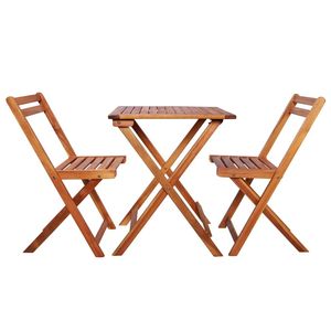 Petit ensemble bistrot pliable en bois d'acacia massif brun naturel chaud, mobilier de jardin - Product Image 2