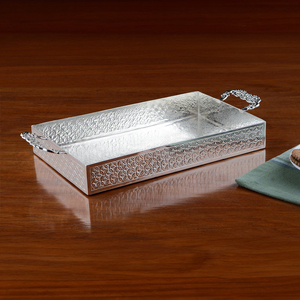 Plateau de service en métal pour aliments et desserts avec poignées, motifs floraux personnalisables, plateaux en laiton, décoration Ramadan Eid, plateau de luxe en argent - Product Image 5