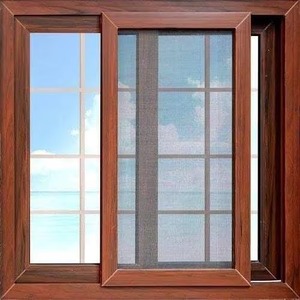 Ventana Corredera de Aluminio y Madera con Mosquitera de Fibra de Vidrio, Apertura Vertical, Diseño Costero, Control de Insectos, Pantalla Plegable - Product Image 1