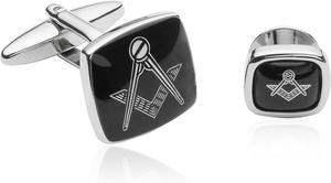 Ensemble de boutons de manchette et de clous de chemise maçonniques pour hommes, en argent, avec boîte de présentation de voyage, pour mariage et garçons d'honneur - Product Image 2