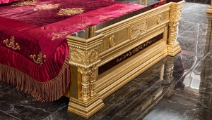 Luxury Victorian Black Gold <b>Solid</b> Teak <b>Wood</b> Bedroom Set King Size Bed with Curio Nightstands Wardrobe and <b>Dressing</b> <b>Table</b> Set - Product Image 5