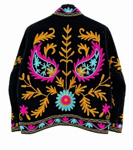 Blouson Bomber Réversible Brodé Suzani Ethnique Traditionnel 100% Coton Velours Motif Floral Vintage Prêt pour l'Hiver - Product Image 2