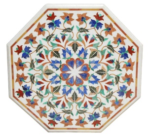 Cubierta de Mesa de Centro de Mármol Blanco Ecológica con Diseño Tradicional e Incrustaciones de Pietradure para Muebles de Sala - Product Image 2