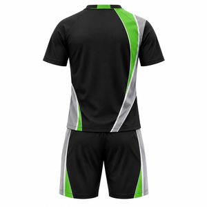 Ensemble de vêtements de sport pour hommes personnalisé, noir et vert, t-shirt à manches courtes, shorts, uniforme d'équipe d'entraînement - Product Image 2