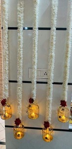 Guirlande suspendue classique indienne en métal, motif floral blanc, porte-bougie chauffe-plat, lanterne artisanale, décoration lumineuse pour bureau - Product Image 6