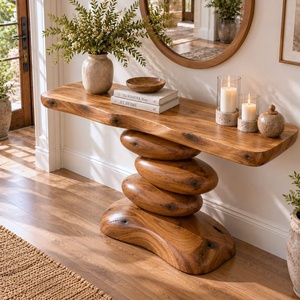 Console moderne artisanale en bois massif, table de porche, cloison de séparation, décoration murale pour gîte, et plusieurs tabourets longs pour l'arrière du canapé - Product Image 2