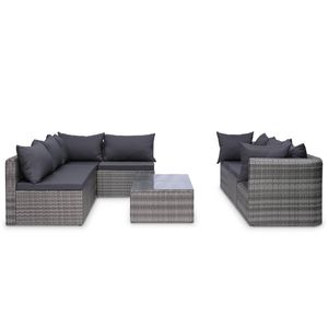 Grand ensemble de salon de jardin en polyrotin gris avec housses amovibles - Product Image 6