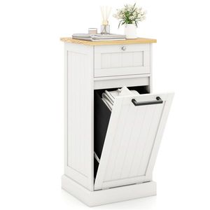 Tilt Out Bamboo MDF 10-Gallon <b>Laundry</b> Hamper <b>Cabinet</b> with Anti-toppling Drawer White & Natural - Product Image 1