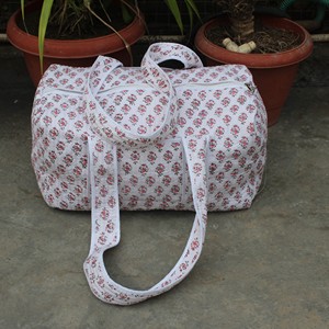 Handcrafted Cotton Quilted Duffle <b>Bag</b> With Floral Print Zipper Closure Portable Weekender Travel <b>Bag</b> - Product Image 2