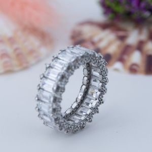 Luxury <b>Emerald</b> Cut Rainbow Multi Color S925 <b>Silver</b> Gold Plated Cubic Moissanite Tennis Design Engagement <b>Ring</b> for Women - Product Image 5