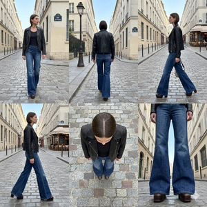 Women's wide leg jeans Denim Breathable Medium Wash Rib Pocket Button Comfortable Denim American Style Ladies Bell-bottom <b>Pants</b> - Product Image 2