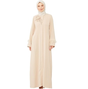 Fashion Muslim Women Abaya Set Front Chest Beautiful Stone Work Long Sleeve Custom Burka Floor Length Loose Fit Abaya Breathable - Product Image 1