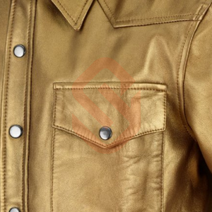 Best Shiny Metallic <b>Leather</b> <b>Jacket</b> For Men's New Shirt Style <b>Real</b> Sheep Hide Golden <b>Leather</b> <b>Jacket</b> For Stage Performance - Product Image 2
