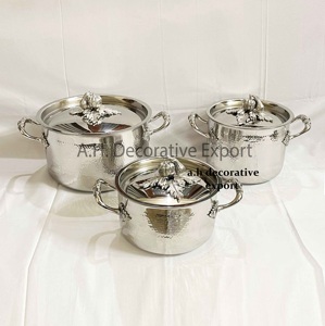 Elegant 3-Piece Gold Hammered Casserole <b>Set</b> with Leaf Lids Stainless Steel Kitchenware Cooking <b>Pots</b> Food Safe Gas Induction Use - Product Image 4