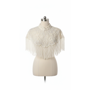 ผ้าคลุมไหล่ไนลอนประดับมุกสีงาช้างหรูหรา พร้อมพู่ห้อย สำหรับผู้หญิง ใช้ในงานแต่งงาน งานเลี้ยงตอนเย็น หรืองานปาร์ตี้  ผ้าคลุมไหล่ปักลาย - Product Image 1