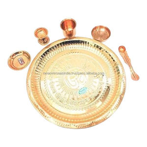 Juego de Thali para Pooja Indio - Cobre Puro Pulido, Decoración Religiosa y para el Hogar, Decoración para Puja Aarti Mandir, Atrae la Buena Suerte - Product Image 1