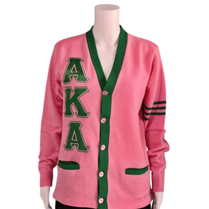 เสื้อคาร์ดิแกนแบบ Varsity สำหรับผู้หญิง ปักลายตามสั่ง ติดกระดุมด้านหน้า เสื้อถักแบบ Sorority สีชมพูเขียว - Product Image 1