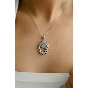14k <b>Solid</b> White <b>Gold</b> Panther <b>Pendant</b> with Diamond and Onyx-Rhodium Plated Claw Setting - Product Image 6