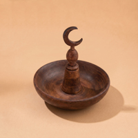 Plateau de service artisanal en bois en forme de croissant de lune |   Bol décoratif islamique rustique pour la maison arabe, luxe et décoration de table pour l'Aïd