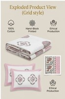Ensemble de housse de couette 3 pièces en coton 100% - Impression florale artisanale de luxe |   Design indien 200TC lavable en machine pour la maison