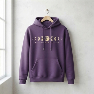 เสื้อฮู้ดสีม่วงแบบกำหนดเองสำหรับผู้ชาย ลายกราฟิกดวงจันทร์ เสื้อฮู้ดแฟชั่นสตรีทแวร์สไตล์ Celestial รับผลิตแบบ OEM ODM เสื้อผ้าขายส่ง - Product Image 4