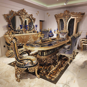 Ensemble de table à manger en bois massif baroque de haute qualité, écologique, durable, sculpté à la main, de forme ovale, meubles de salle à manger luxueux - Product Image 2
