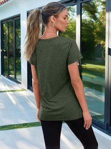 <b>Women's</b> Olive Green O-Neck Short Sleeve Regular Fit Cotton Knitted T-Shirt Casual Solid Color Breathable All Seasons <b>Top</b> - Product Image 4