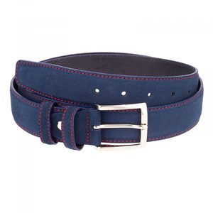 Ceinture en cuir véritable bleu marine, en cuir de vache, couleur unie, boucle à ardillon rectangulaire argentée, style formel - Product Image 1