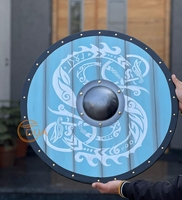 Bouclier Viking Médiéval Fait Main de 24 Pouces en Bois et Fer Poli – Décoration d'Armure pour Halloween et Noël