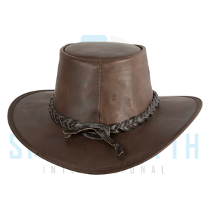 Premium Leather Cowboy <b>Hat</b> with Braided <b>Band</b> Adjustable Chin Cord for Horse Riding Western Equestrian Outdoor Wear - Product Image 3