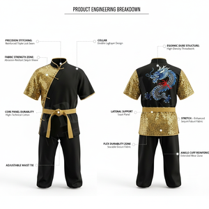 Uniforme de Karate, Artes Marciales y Kung Fu Personalizado OEM ODM, Diseño Personalizado con Bordado de Dragón, Uniforme de Entrenamiento de Manga Corta de Poliéster - Product Image 2