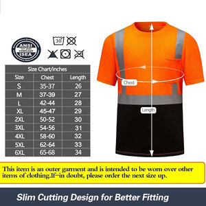 High Visibility Reflective Safety Eco-Friendly T-Shirt Men Short Sleeve <b>Orange</b> Black Color Workwear Style Quick Dry 100% Cotton - Product Image 5