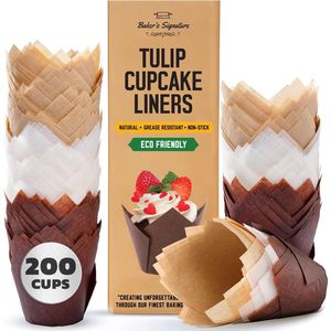 Tulip Perfect Size - Fogli di carta da forno resistenti al grasso per cupcake, 200 pezzi, per muffin e dolci, utensili da pasticceria - Product Image 1