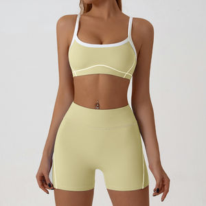 Ensemble de yoga pour femmes, soutien-gorge de sport sans couture et short, tenue de sport à séchage rapide avec imprimé color block, tenue de yoga durable - Product Image 3