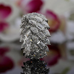 Anillo de Eternidad de Plata de Ley 925 con Tres Hileras de Diamantes Gruesos en Forma de Pera, Estilo Hip Hop, para Boda o Aniversario, Chapado en Rodio - Product Image 2