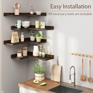 Mango Wood <b>Floating</b> <b>Corner</b> <b>Shelves</b> Double Tier Minimalist Living Room Storage | Handcrafted India Dark Gray Wholesale - Product Image 4