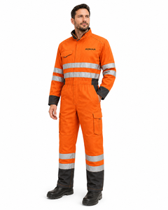 Orange Black Hi Vis Industrial Work Coverall Heavy Duty Reflective Mechanic <b>Overall</b> Utility Pockets Elastic Waist Spandex - Product Image 5