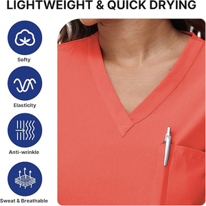 Conjunto de Uniforme Médico para Mujer FTQASMI CO INTERNATIONAL, con Bolsillos, Top y Pantalones, Material de Algodón y Poliéster, Detección de Agujas - Product Image 4
