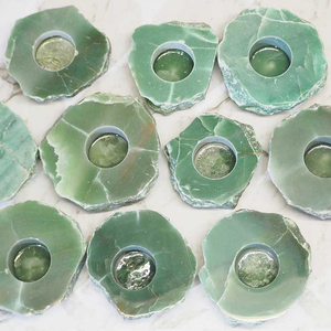 Support de bougie en pierre naturelle sculptée à la main en jade vert, pierre précieuse agate, pour la guérison, vente en gros - Product Image 6