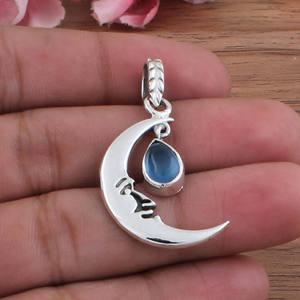 Collar con Colgante de Luna Creciente con Topacio Azul Natural Vintage en Plata de Ley 925, Regalo de Aniversario para Mujer - Product Image 3