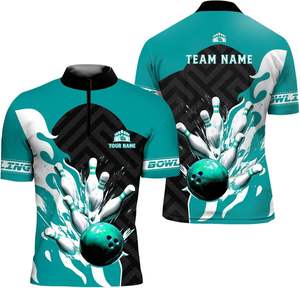 เสื้อโปโลชายแบบติดกระดุม คอปก สำหรับเล่นโบว์ลิ่ง พิมพ์ลายแบบซับลิเมชั่นคุณภาพพรีเมียม ผ้าระบายอากาศได้ดี 100% โพลีเอสเตอร์ - Product Image 1