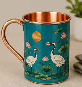 Taza de cobre con diseño de grulla oriental y loto, artículos para beber ecológicos para el hogar - Product Image 1