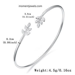 Antique Silver Leaf Open Bangle <b>Bracelet</b> Zircon Inlay Alloy Geometric Jewelry for Gift Party Wedding - Product Image 2