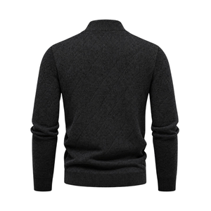 Pull d'hiver pour homme uni à col montant zippé, manches longues, poignets et ourlet côtelés, pour la vente en gros de vêtements décontractés - Product Image 2