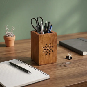 Soporte de madera para bolígrafos, soporte para lápices, soporte para brochas de maquillaje, organizador de escritorio, almacenamiento para mesa de oficina, papelería decorativa de madera - Product Image 2