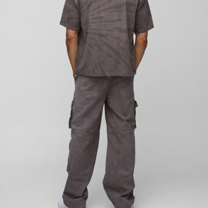 Pantalon cargo pour homme grande taille, style streetwear, en jean denim ample et coupe slim fuselée, haute qualité, léger, avec boutons - Product Image 3