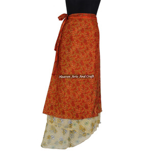 38-Inch Plus Size Multilayer Magic Silk Long <b>Wrap</b> <b>Skirt</b> Vintage Hippie Indian Silk Saree with Bohemian Halter for Summer - Product Image 4